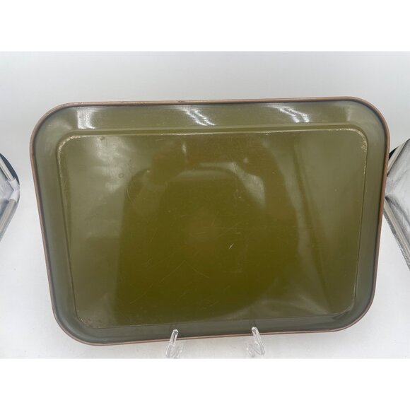 Vintage Metal Serving Tray Scenic Landscape Design Green Background & Rustic Fin - Picture 3 of 6